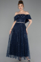 Midi Navy Blue Beaded Cocktail Dress ABK2639