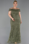 Long Olive Drab Beaded Formal Plus Size Dress ABU5936