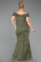 Long Olive Drab Beaded Formal Plus Size Dress ABU5936
