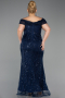 Long Navy Blue Beaded Formal Plus Size Dress ABU5936