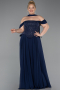 Long Navy Blue Chiffon Large Size Dress ABU6247