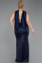 Long Navy Blue Beaded Plus Size Evening Gown ABU6258