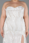 Long White Beaded Oversized Evening Dress ABU6206