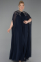 Long Navy Blue Chiffon Plus Size Evening Gown ABU5845