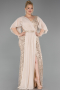 Long Gold Beaded Plus Size Evening Dress ABU6261