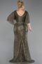 Long Olive Drab Beaded Plus Size Evening Dress ABU6261