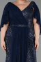 Long Navy Blue Beaded Plus Size Evening Dress ABU6261