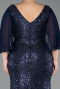 Long Navy Blue Beaded Plus Size Evening Dress ABU6261