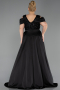 Long Black Scaly Plus Size Evening Dress ABU6257