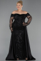 Long Black Beaded Plus Size Evening Gown ABU6093