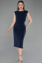Navy Blue Sleeveless Midi Plus Size Party Dress ABK2190