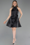 Short Black Satin Cocktail Dress ABK2654