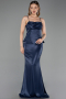 Long Navy Blue Satin Evening Dress ABU6275