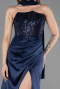 Long Navy Blue Satin Evening Dress ABU6276