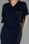 Midi Navy Blue Beaded Plus Size Cocktail Dress ABK2642