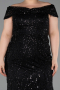 Long Black Beaded Formal Plus Size Dress ABU5936