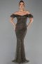 Long Dark Khaki Beaded Evening Dress ABU5547
