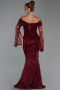 Long Burgundy Scaly Mermaid Evening Gown ABU5623