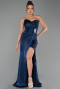 Long Navy Blue Chiffon Evening Dress ABU6296