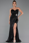 Long Black Chiffon Evening Dress ABU6296