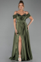 Long Olive Drab Satin Evening Dress ABU6297