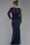 Long Navy Blue Beaded Evening Dress ABU5649