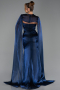 Long Navy Blue Chiffon Evening Dress ABU6296