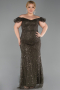 Long Dark Khaki Beaded Formal Plus Size Dress ABU5548