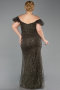 Long Dark Khaki Beaded Formal Plus Size Dress ABU5548