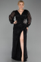 Long Black Dantelle Plus Size Evening Dress ABU6272