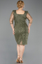 Light Khaki Midi Beaded Plus Size Cocktail Dress ABK2580