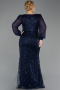 Long Navy Blue Beaded Formal Plus Size Dress ABU6292