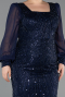 Long Navy Blue Beaded Formal Plus Size Dress ABU6292