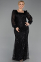 Long Black Beaded Formal Plus Size Dress ABU6292