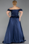 Long Navy Blue Satin Plus Size Evening Gown ABU6307