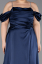 Long Navy Blue Satin Plus Size Evening Gown ABU6307