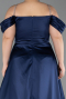 Long Navy Blue Satin Plus Size Evening Gown ABU6307