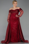 Burgundy Long Beaded Plus Size Evening Gown ABU6093
