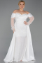 White Long Beaded Plus Size Evening Gown ABU6093