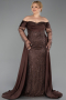 Dark Brown Long Beaded Plus Size Evening Gown ABU6093