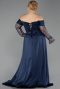 Long Navy Blue Beaded Plus Size Evening Gown ABU6093