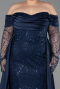 Long Navy Blue Beaded Plus Size Evening Gown ABU6093
