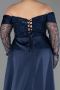 Long Navy Blue Beaded Plus Size Evening Gown ABU6093