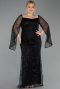 Long Black Beaded Plus Size Evening Gown ABU5067