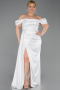Long White Satin Plus Size Evening Dress ABU1626