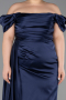 Navy Blue Long Satin Plus Size Evening Dress ABU1626