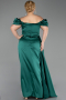 Long Emerald Green Satin Plus Size Evening Dress ABU1626