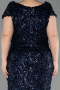 Long Navy Blue Scaly Plus Size Evening Gown ABU6282