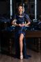Long Navy Blue Chiffon Evening Dress ABU6296