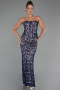 Long Navy Blue Dantelle Evening Dress ABU6303